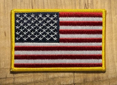 AMERICAN FLAG PATCH  iron-on gold border USA US flag patch United States 3 5/8" - Image 1 of 4