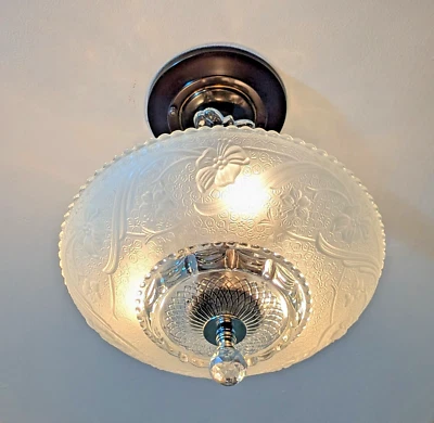 153 Vintage Antique Ceiling Light Lamp Fixture Glass Shade Chandelier 30's 40's - Image 1 of 4