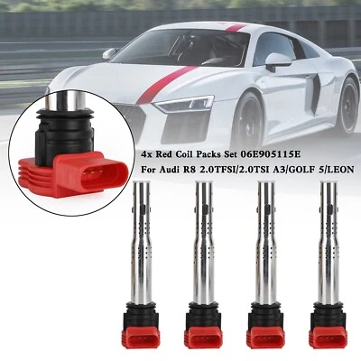 4x Red Coil Packs Set 06E905115E For Audi R8 2.0TFSI/2.0TSI A3/GOLF 5/LEON AU - Image 1 of 4