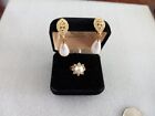 PEARL CRYSTAL Clip-on Earrings and RING SZ 5 Goldtone