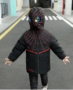 Spiderman Fashion Thicken Warm Snow Coat Children Hooded Long Parka Jacket - Picture 1 of 2