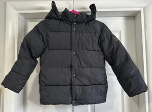 Gap Kids Fleece Lined Winter Puffer Jacket Black / Size Small Snap off Hoodie - Picture 1 of 15