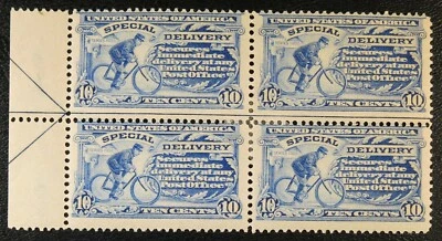 U.S. #E6 1902 10¢ Bicycle Messenger Special Delivery Block of 4 Mint  - Image 1 of 4