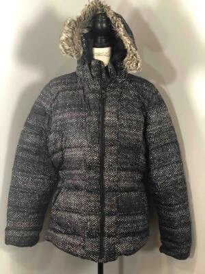 Abrigo hinchado a lunares con capucha de piel talla XL de NORTH FACE para mujer Foto 1 de 4