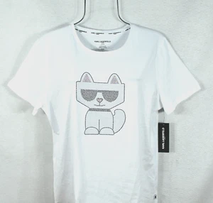 KARL LAGERFELD Women's Blouse L White Paris Choupette Studded Cat Shirt Top NWT - Bild 1 von 8