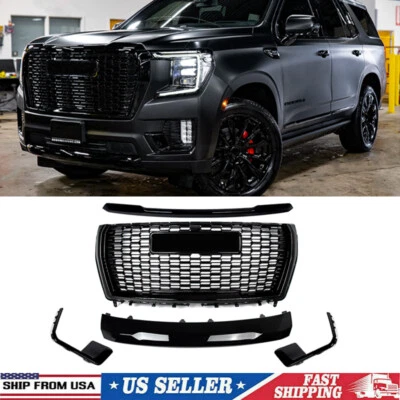 Fit For GMC Yukon/XL Denali 2021-2024 Front Grille Hood Trim Molding Gloss Black - Изображение 1 из 4