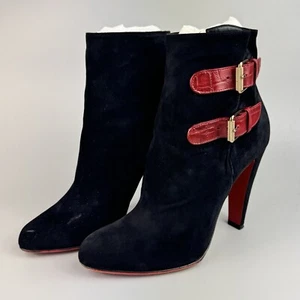 Christian Louboutin short boots with side straps suede red black 25cm 38 - Picture 1 of 13