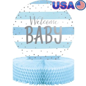 Blue Silver Baby Shower Centerpieces Set of 3 Welcome Baby Decor Essentials New - Picture 1 of 3