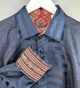 Robert Graham Shirt Silk Limited Edition Numbered Swarovski Flip Cuff Opera Blue - Picture 1 of 17