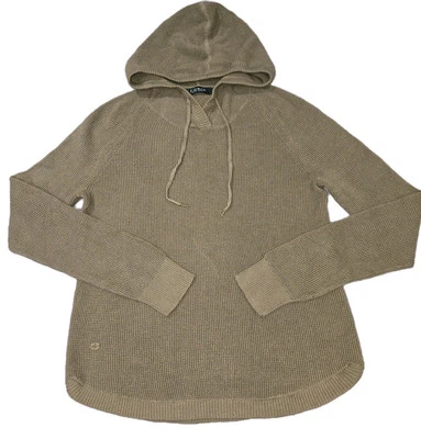 Lauren Ralph Lauren Women Olive Green Waffle Knit Hooded Sweater Size M NEW — 第 1/4 张图片