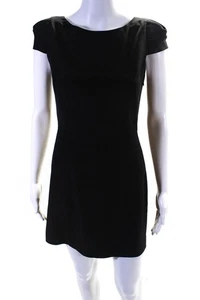 Tibi Womens Black Silk Crew Neck Open Back Cap Sleeve Shift Dress Size 2 - Picture 1 of 7