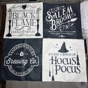 Set of 4 Halloween Throw Pillow Covers Salem Broom 18x18” Hocus Pocus Witch - Picture 1 of 11