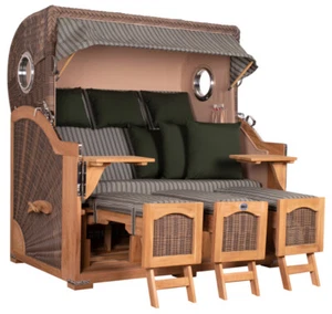 Strandkorb Düne Grande XXL Bullauge Teak PE grey Dessin 504 - Bild 1 von 12