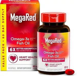 MegaRed 6X Advanced Absorption Omega 3 Fish 800mg (80 Softgels) Exp 6/25 - Picture 1 of 18