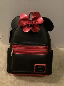 LOUNGEFLY DISNEY MINNIE MOUSE METALLIC RED BOW MINI BACKPACK~ TAGS~ BRAND NEW~ - Picture 1 of 7
