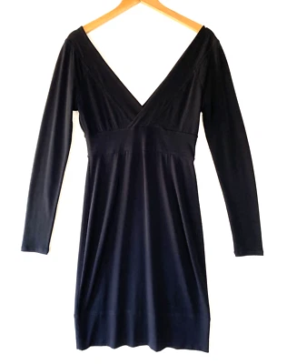 Moda International Deep V LBD Womens Small Black Stretch Long Sleeve party - Image 1 of 4
