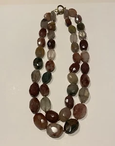 21” 2 Strands Faceted Brown Agate Crystal Quartz  Necklace - Picture 1 of 5