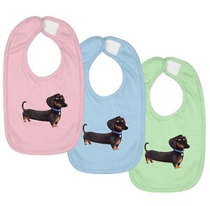 3-SET Baby Bib Hook & Loop Closure Feeding Bib Gift Print Wiener Doggy Dachshund