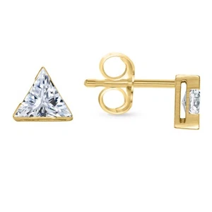 1 Ct Triangle Cut Lab Created Grown Diamond Earrings 14K Yellow Gold F/VS Push - Picture 1 of 3