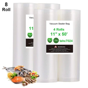 Bolsas selladoras al vacío de 8 rollos de 11"x50' almacenamiento de sello de ahorro de alimentos en relieve de 4 mil 400 pies - Imagen 1 de 9