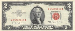 USA $2 Series of 1953 C Prefix A Red Seal Circulated Banknote N #11 - Picture 1 of 2