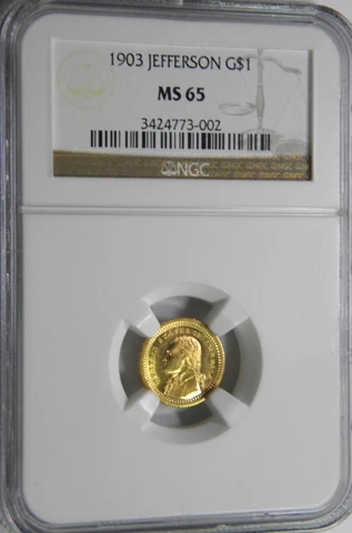 1903 JEFFERSON GOLD $1 COMMEM NGC MS65 SUPERB BRILLIANT GEM IN OLDER NGC HOLDER Cover