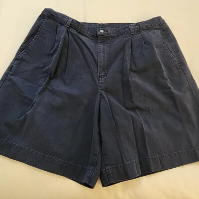 Shorts Crazy Horse feminino azul marinho tamanho 20W bolsos plissados elástico lateral 8,5" - Imagem 1 de 4