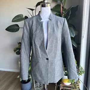 Banana Republic Long And Lean Blazer One Button Grey Linen Look Size 10 NWOT - Picture 1 of 14