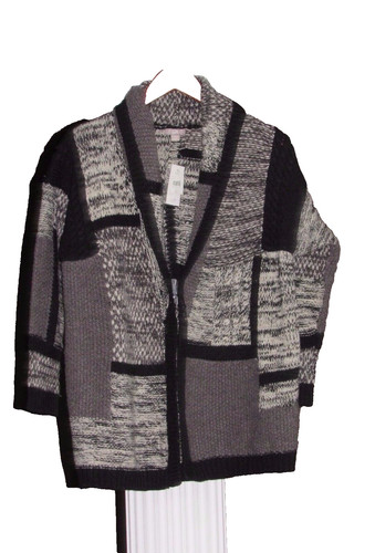 OFF WHITE Cardigan Cardigan J JILL nero bianco sporco grigio tessuto scialle colletto scialle taglia XSP nuovo con etichette