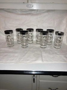 8 MCM Dorothy Thorpe Monogram S Highball Silver Printed Drink Glasses Tumblers - Picture 1 of 4