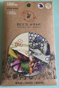 Bee's Wrap Reusable Food Storage Bee's and Bears Print -New 2 Pack Small Medium - Picture 1 of 3