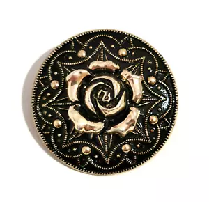 Western Germany Scarf Clip Vintage Gold Black Tone Aluminum Signed Metal Rose - Picture 1 of 8