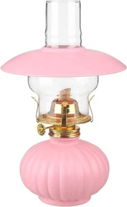 amanigo 28cm Glas Petroleumlampe Kamin Klarglas Öllampe farbig rosa - Bild 1 von 5