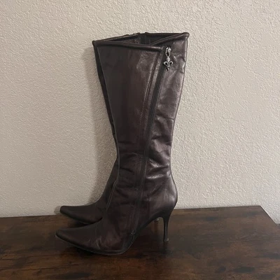 Botas DONALD J PLINER Cuero Punta Punta Tacones Hasta la Rodilla Con Caja Hechas en Italia Foto 1 de 4