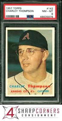 1957 TOPPS #142 CHARLEY THOMPSON ATHLETICS PSA 8 - Image 1 of 3
