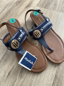 Tommy Hilfiger Navy Low Wedge Thong Sandals Size 5 U.K. - Picture 1 of 4