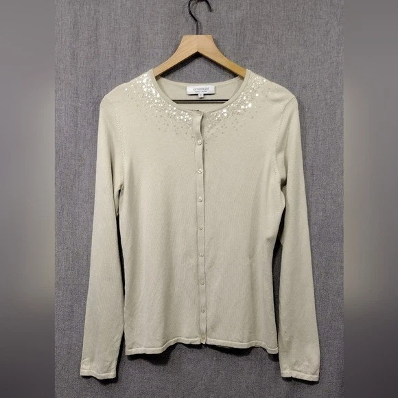Emanuel Ungaro Silk Blend Sequin Button Sweater Women's M Cream Retro Y2K 90s - Image 1 of 4