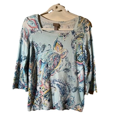 Chico's 0 Suéter Mujer Talla S 4Cuadrado Cuello Paisley Estampado Manga 3/4 Informal Foto 1 de 4