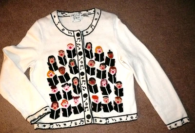 Michael Simon New York Christmas Carolers Choir Vintage Cardigan Sweater Women L - Image 1 of 4