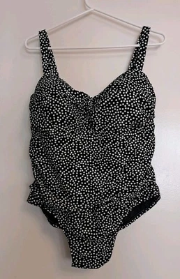 Traje de baño Catalina talla 1X de una pieza para mujer negro blanco lunares sujetador incorporado divertido Foto 1 de 4