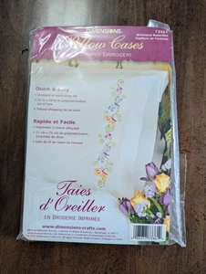 DIMENSIONS Stamped Standard size Pillowcases w/sm "Butterflies" x Hand Emb NEW - Picture 1 of 3