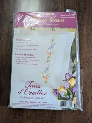 DIMENSIONS Stamped Standard size Pillowcases w/sm "Butterflies" x Hand Emb NEW - Image 1 of 3