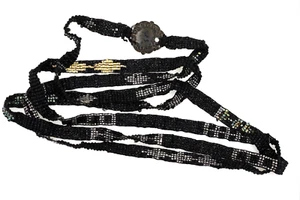 Vintage Flapper Period Sautoir Beaded Necklace W/ Silver Plaque - Picture 1 of 6