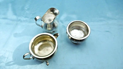 Insieme Teiera, Zucchero E Bricco A Latte Metallo Argento England Alpacca - Immagine 1 di 4