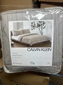 Calvin Klein 3-Piece Cotton Reversible Stripe Comforter Set Gray Pin Stripes NEW - Picture 1 of 4