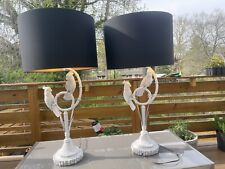 Pair Of Vintage Cockatoo And Brass White Table Lamps With Shades