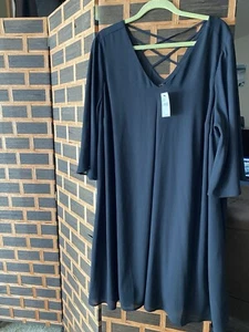 Lane Bryant Plus Dress Black 22 Polyester Lined 3/4 Sleeves Womens With Pockets - Picture 1 of 10