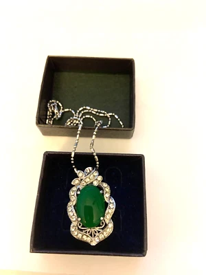 Имитация нефрита и кристалл подвеска белое золото покрытием цепочка совершенно новый + подарочная коробка - Изображение 1 из 4