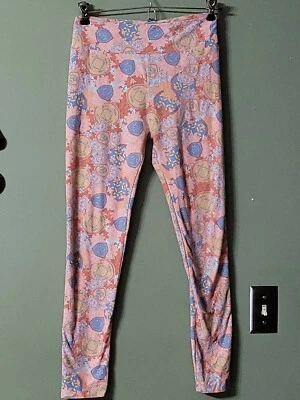 Lularoe Leggings Os Estampado Rosa/Amarillo/Azul/Aqua Formas y Flores Floral Foto 1 de 4