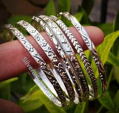 Set Of 7 Bangle Solid 925 Sterling Silver Beautiful Handmade Women Bangle, M1484 - Image 1 of 4